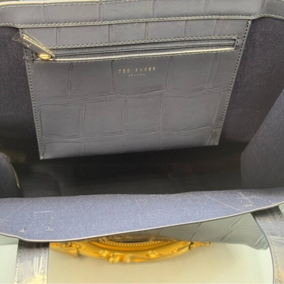 🆕 TED BAKER 🧿 NWOT CROCCON Eco Croc Leather Large Icon Tote Bag, Dark Blue - Picture 9 of 12